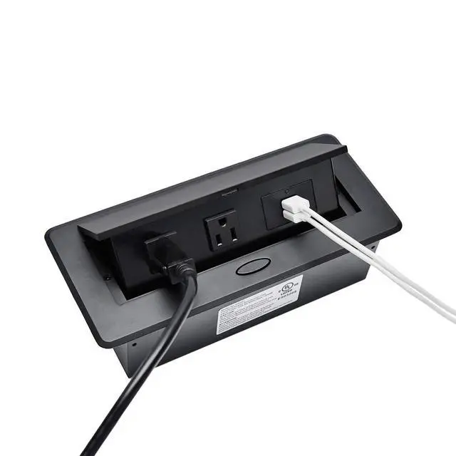 Alt view image 4 of 6 - UL Listed Power Strip, Pop Up Power Cover Box Desktop Socket with Dual USB Charging Ports, Stainless Steel Receptacle Outlet for Conference Room Countertop (Black)
