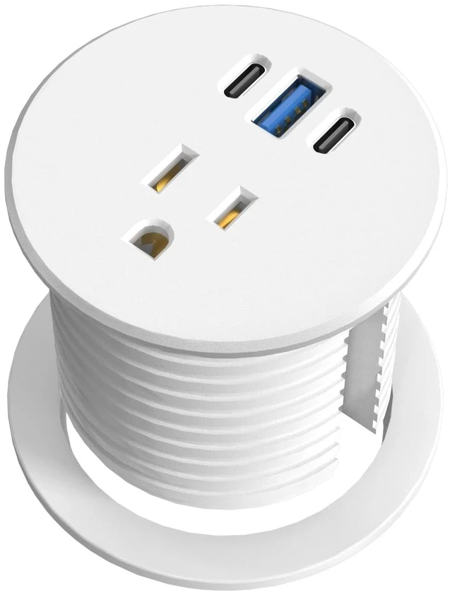 Main image of Desk Grommet Power Outlet, 2.5 inch Desktop Recessed Outlet with 20W Fast Charging USB-C Port, Flush Mount Outlet for Conference Rooms, Office Tables, Furniture (White, 10FT)