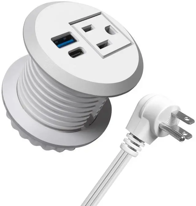 Main image of 2 inch Desktop Power Grommet with 20W USB-C, Fast Charge Recessed Desk Outlet for Conference Countertop Cabinet Nightstand Furniture, 6.5FT Extension Cord, 45°Flat Plug, ETL Listed