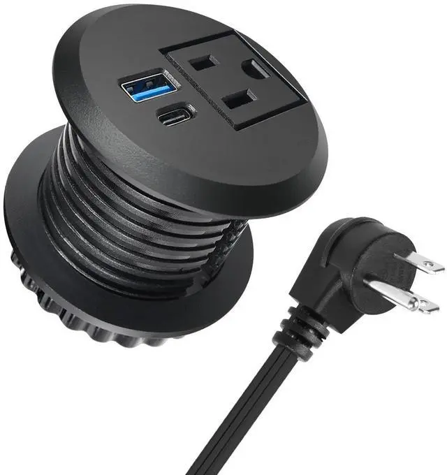Main image of 2 inch Desktop Power Grommet with 20W USB-C, Fast Charge Recessed Desk Outlet for Conference Countertop Cabinet Nightstand Furniture, 6.5FT Extension Cord, 45°Flat Plug, ETL Listed