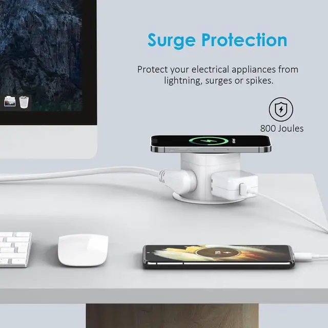 Alt view image 3 of 7 - Pop Up Outlet with 15W Wireless Charger,4 Outlets 15A, Splash Resistant,3 inch Desk Hole Power Grommet,Space Saver Outlet for Kitchen Countertop,Office Conference Table,ETL Listed