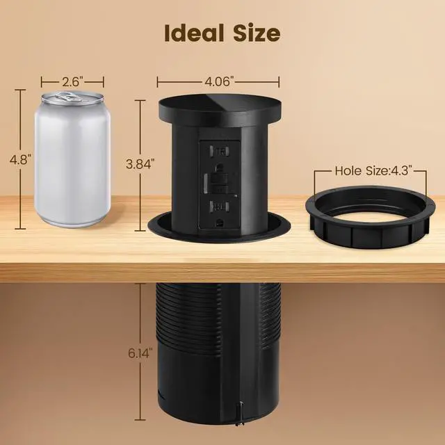 Alt view image 2 of 7 - GFCI Pop Up Outlet for Countertops & Desks with 2 USB Ports, 4 GFCI Outlets, 4.3" Hole Size, Tamper-Resistant Power Outlets for Office, Kitchen, Home, Splashproof Design, ETL Listed