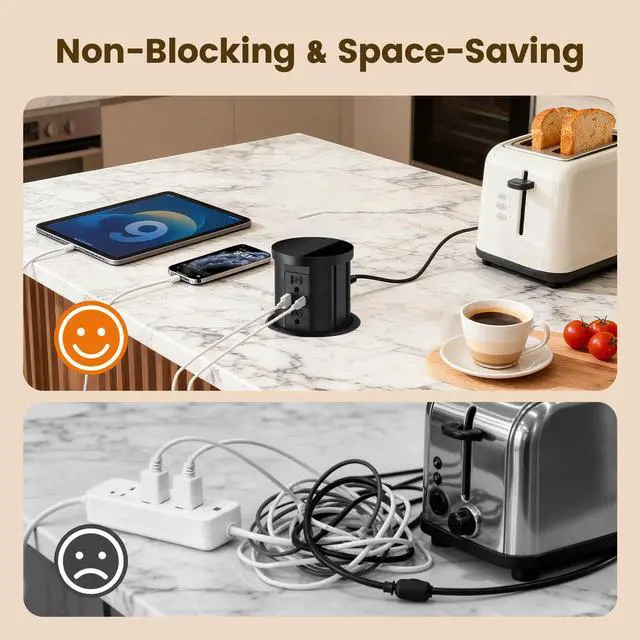 Alt view image 6 of 7 - GFCI Pop Up Outlet for Countertops & Desks with 2 USB Ports, 4 GFCI Outlets, 4.3" Hole Size, Tamper-Resistant Power Outlets for Office, Kitchen, Home, Splashproof Design, ETL Listed