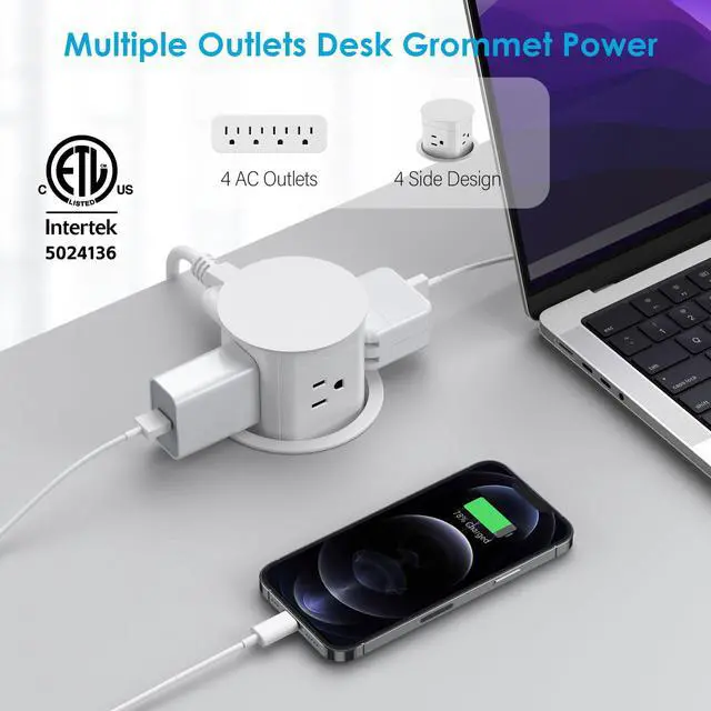 Alt view image 2 of 7 - Pop Up Outlet for Countertop, Flush Mount Tamper Resistant Space Saver Recessed 1875W Grommet,4 Outlets,15Amp Receptacle,ETL Listed,3.15inch Hole,White