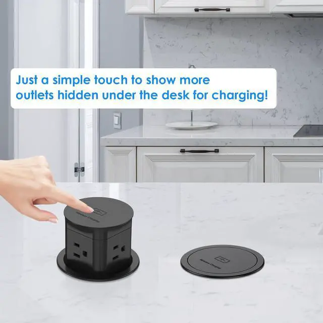 Alt view image 3 of 7 - 3 inch Pop Up Outlet with 15W Wireless Charger,15A Outlets,Pop Up Countertop Receptacle,Desk Hole Power Grommet for Kitchen Office,ETL Listed