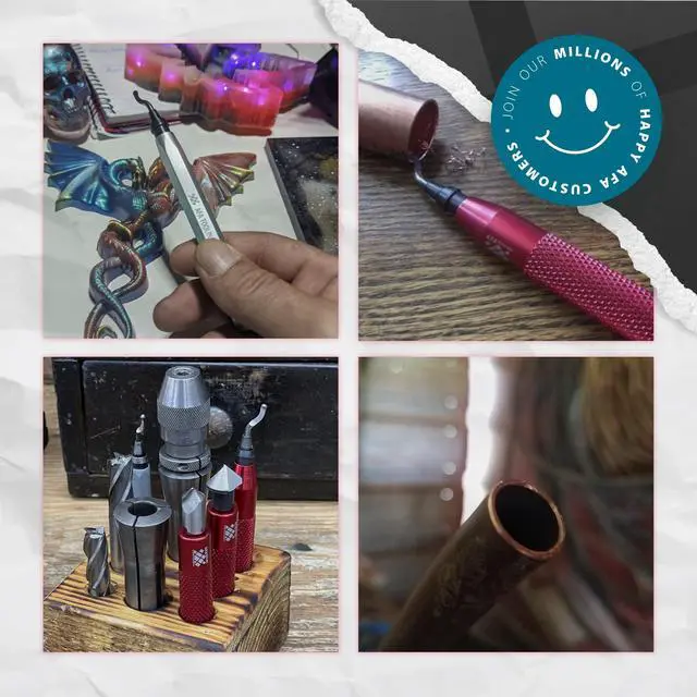 Alt view image 6 of 6 - Deburring Tool with 11 High Speed Steel Swivel Blades - Works on Metal, Resin, PVC Pipes, Copper, Plastic and 3D Printed Edges - Plumbing & 3D Printing Burr Removal Reamer Tool