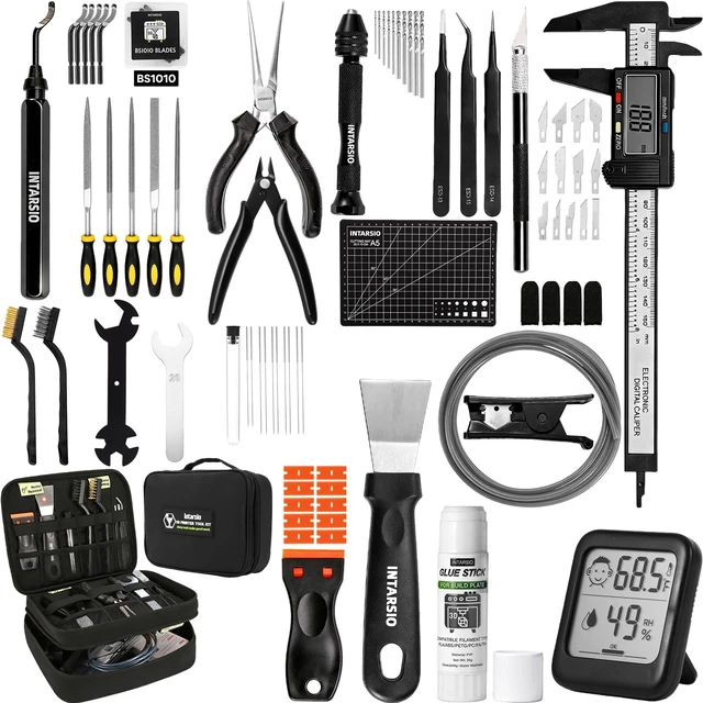 Main image of 76pcs 3D Printer Tools Kit with Bag, 3D Printer Accessories includes Digital Caliper, Hygrometer, PTFE Tube Kit, Deburring Tool, Scrapers, Nozzle Cleaning, for Bambu Lab, Ender 3, FDM/SLA Printers etc