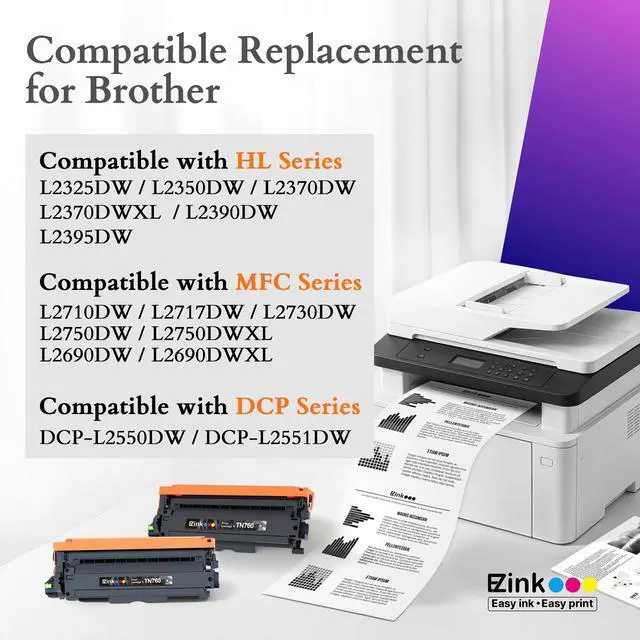 Alt view image 2 of 7 - TN760 Toner for Brother Printer Compatible for Brother TN-760 TN730 TN-730 Toner Cartridges to Use with MFC-L2710DW MFC-L2750DW HL-L2350DW HL-L2370DW HL-L2395DW L2390DW DCP-L2550DW (2 Black)