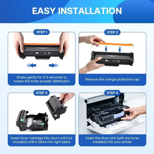 Alt view image 4 of 5 - Compatible Toner Cartridge Replacement for Brother TN760 TN-760 TN730 with HL-L2350DW HL-L2370DW MFC-L2750DW DCP-L2550DW Printer (Black 4 Pack)