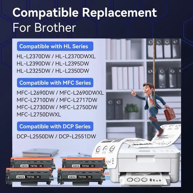 Alt view image 2 of 7 - TN760 - Compatible Toner Cartridge Replacement for Brother TN-730/TN-760 730 TN-760 for MFC-L2710DW MFC-L2750DW DCP-L2550DW HL-L2350DW HL-L2395DW HL-L2370DW (4 Pack)