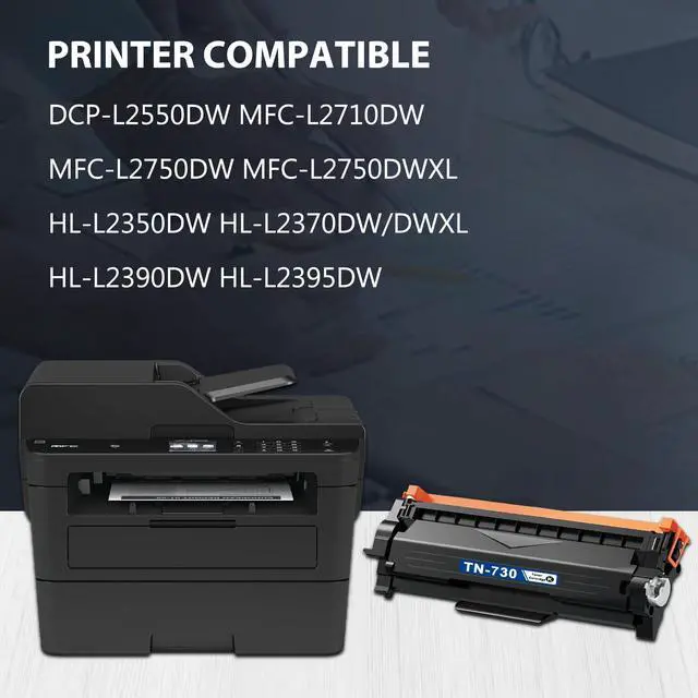 Alt view image 2 of 6 - TN730 TN-730 Black Toner Cartridge 1-Pack Replacement for Brother TN 730 Toner Cartridge DCP-L2550DW MFC-L2710DW MFC-L2750DW MFC-L2750DWXL HL-L2350DW HL-L2370DW/DWXL HL-L2390DW HL-L2395DW Printer