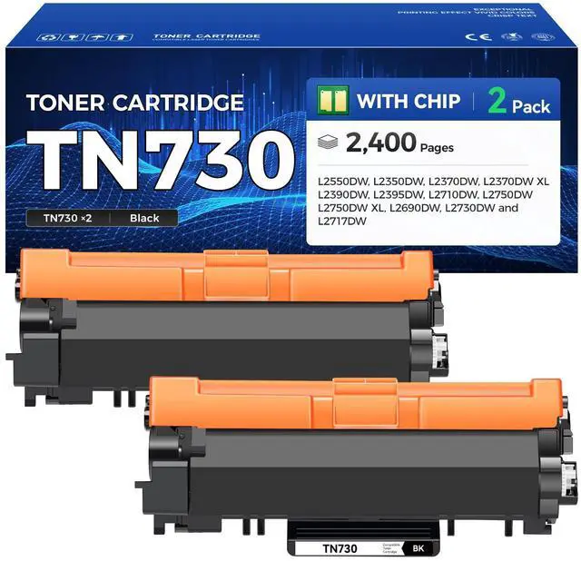 Main image of TN730 Toner Cartridge Black 2-Pack Printer Replacement Compatible for Brother TN-730 TN760 TN-760 MFC-L2710DW MFC-L2750DW DCP-L2550DW HL-L2350DW HL-L2395DW HL-L2370DW HL-L2390DW MFC-L2690DW HL-L2325DW