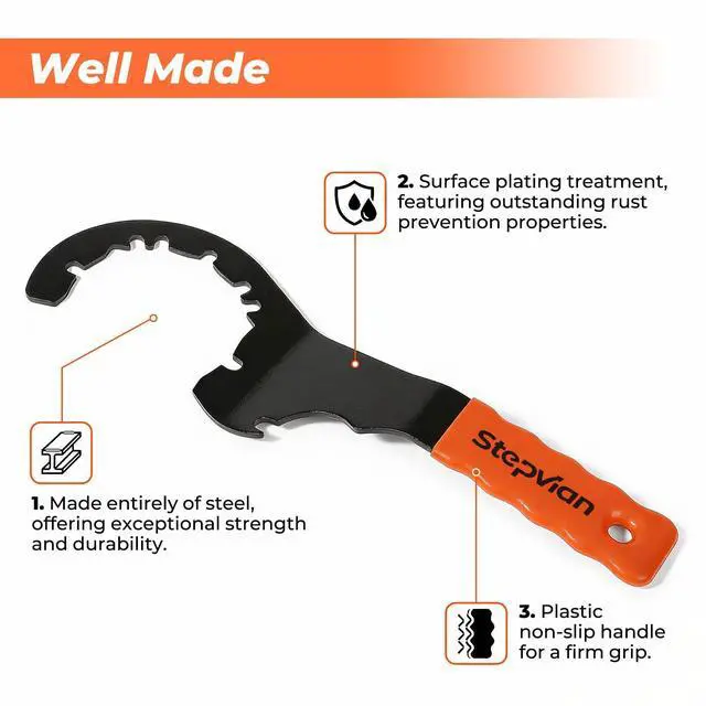 Alt view image 5 of 6 - Universal Sink Drain Wrench,Open Design Facilitates for Easy Use,for Loosening and Tightening 4, 6, and 8 Tab Locknuts on Strainer Drains