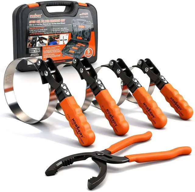 Main image of 5-Piece Standard Swivel Oil Filter Wrench, 2-3/4" - 5-1/4"(68.85-133.35mm) Ajustable Car Oil Filter Removal Tool, Durable & Easy Operation
