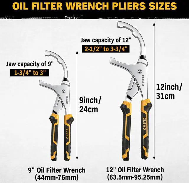 Alt view image 2 of 7 - Adjustable Oil Filter Wrench Set - 9" & 12" Pliers for Cars, Trucks, Motorcycles - Durable Carbon Steel, Ergonomic Grip, Easy Access Design