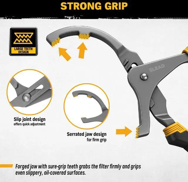 Alt view image 4 of 7 - Adjustable Oil Filter Wrench Set - 9" & 12" Pliers for Cars, Trucks, Motorcycles - Durable Carbon Steel, Ergonomic Grip, Easy Access Design