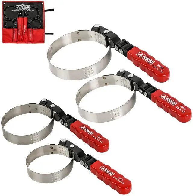 Main image of 56065-4-Piece Swivel Oil Filter Wrench Set with Storage Pouch - Wrenches Cover 2 3/4-Inch to 5 1/4-Inch (70mm to 133mm) Diameter Filters - 180-Degree Swivel - Automatically Tightens on Filter