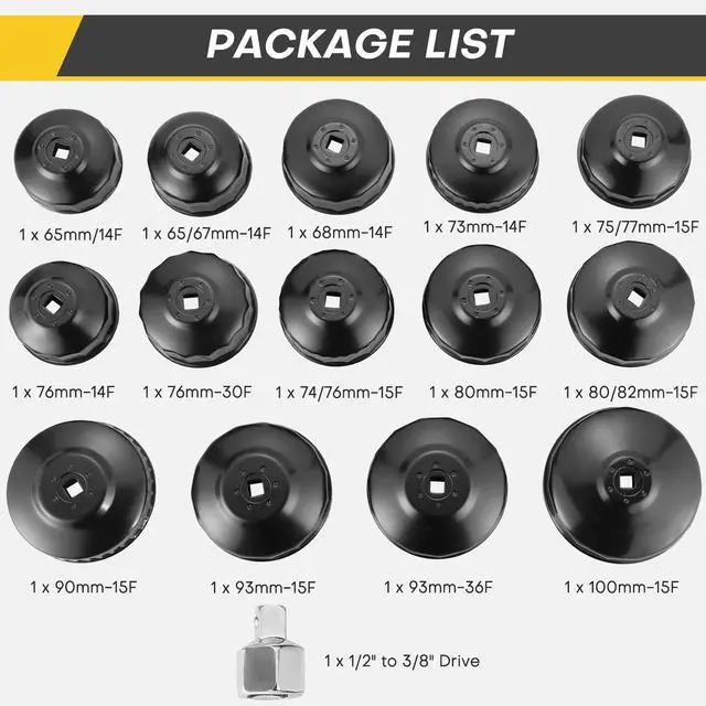 Alt view image 3 of 6 - 15PCS Oil Filter Cap Wrench Tool | Universal Oil Filter Socket Wrench Set 3/8 inch Drive