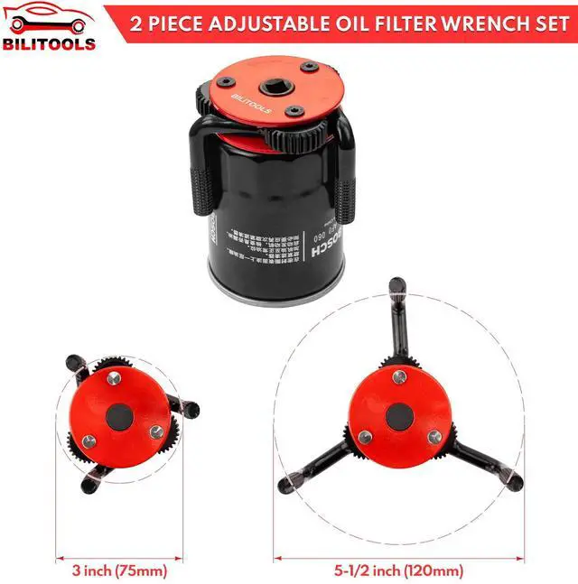 Alt view image 3 of 6 - Adjustable Oil Filter Wrench Universal Oil Filter Removal Tool, 1/2" Drive, Fits 2-1/2"5-1/8" Filters
