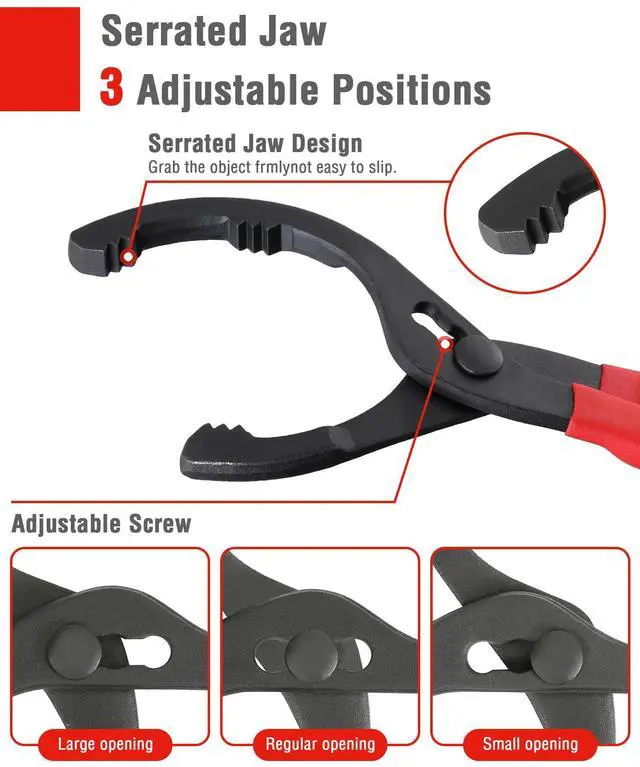 Alt view image 3 of 7 - 2-Piece Oil Filter Wrench Set, 12 Adjustable Oil Filter Plier & 3-Jaw Universal Oil Filter Removal Tool, for Easy Oil Changes, Ideal for Car, Motorcycle, Truck Maintenance & Home Garage Use