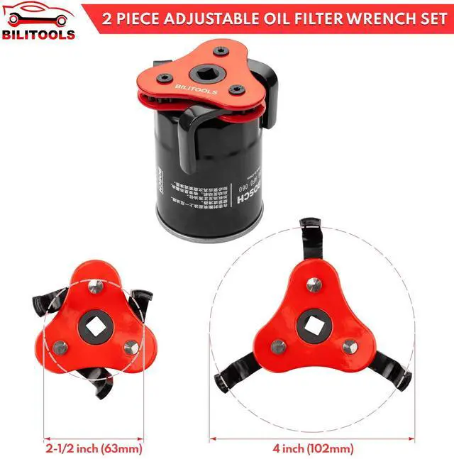 Alt view image 2 of 6 - Adjustable Oil Filter Wrench Universal Oil Filter Removal Tool, 1/2" Drive, Fits 2-1/2"5-1/8" Filters