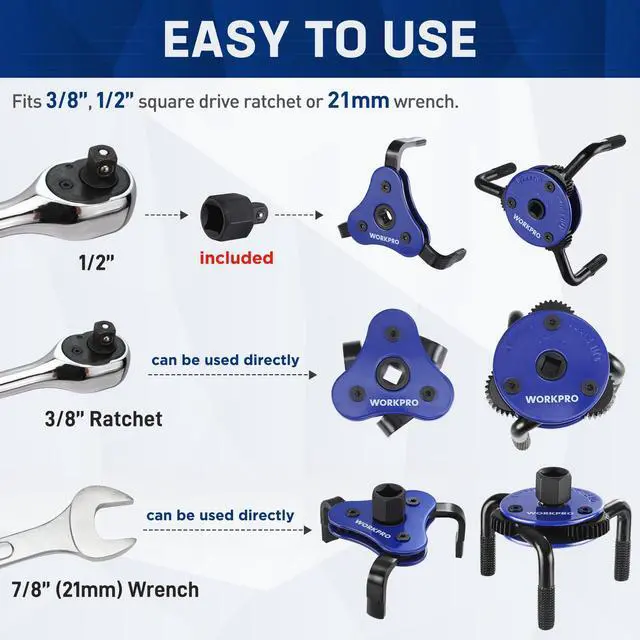 Alt view image 3 of 6 - Universal Oil Filter Wrench Adjustable (68-130mm), Oil Filter Removal Tool, Oil Filter Change Set, Ideal for Engine Filters, Conduit, & Fittings