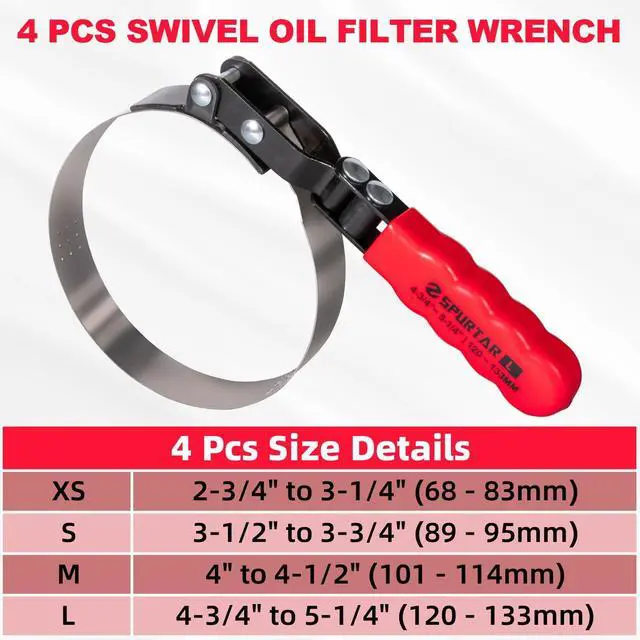Alt view image 6 of 6 - Swivel Oil Filter Wrench Set of 5 Adjustable Wrench 2-3/4" to 5-1/4" (70-133mm) 12" Universal Oil Filter Removal Tool for 4S Shop Auto Repair Mechanic DIY Generator Small Engine