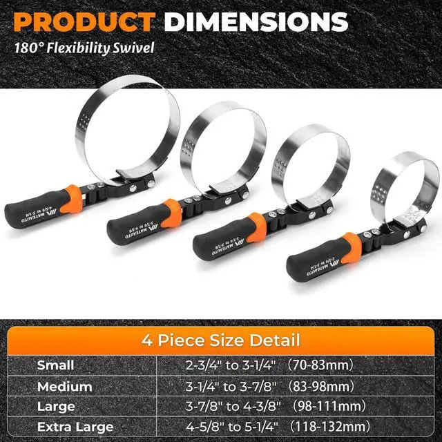 Alt view image 2 of 7 - Oil Filter Wrench Set, 8 Piece Adjustable Oil Filter Wrenches 2-3/4" to 5-1/4", 9" & 12" Universal Oil Filter Removal Tool with 1/2" to 3/8" Adapter, Organized in Storage Case (8-Piece Set)