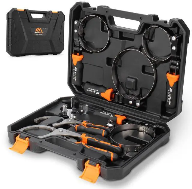 Main image of Oil Filter Wrench Set, 8 Piece Adjustable Oil Filter Wrenches 2-3/4" to 5-1/4", 9" & 12" Universal Oil Filter Removal Tool with 1/2" to 3/8" Adapter, Organized in Storage Case (8-Piece Set)