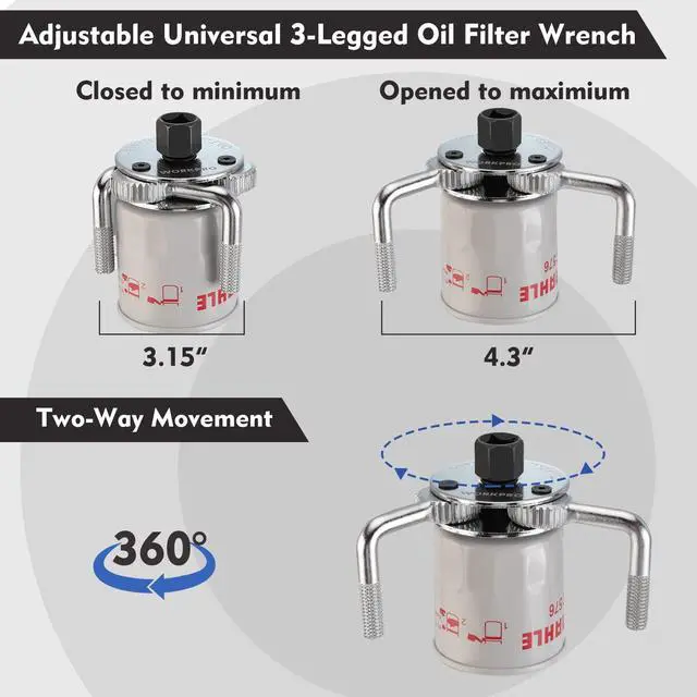 Alt view image 3 of 7 - Adjustable Oil Filter Wrench, Universal 3"5-1/2" (76140mm) Heavy Duty 3-Jaw Oil Filter Removal Tool, Professional Auto Repair Tool for Car, Truck, SUV, Tractor, and Motorcycle