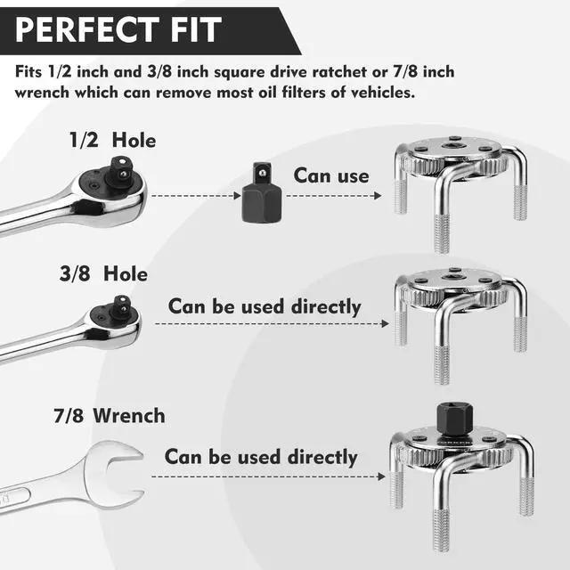 Alt view image 6 of 7 - Adjustable Oil Filter Wrench, Universal 3"5-1/2" (76140mm) Heavy Duty 3-Jaw Oil Filter Removal Tool, Professional Auto Repair Tool for Car, Truck, SUV, Tractor, and Motorcycle