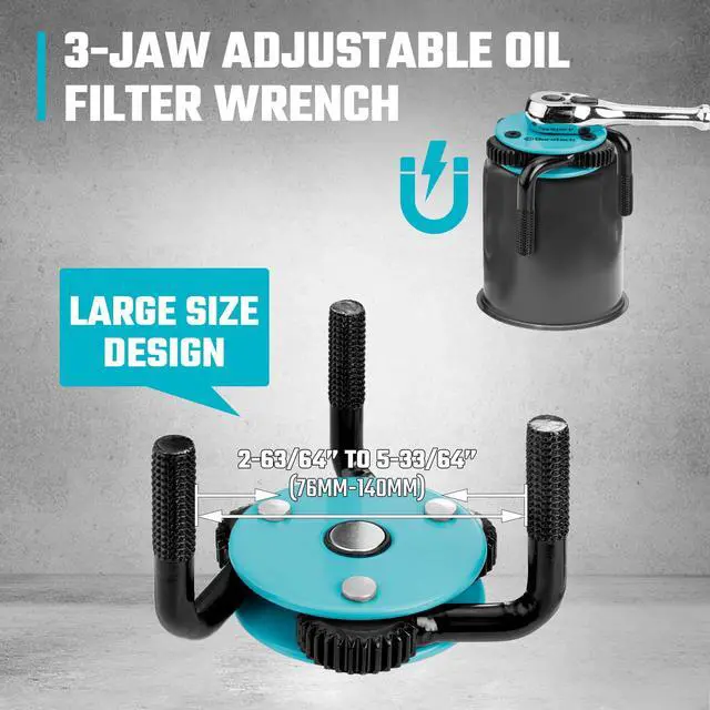 Alt view image 4 of 5 - Adjustable Oil Filter Wrench, Magnetic 3-Jaw Oil Filter Removal Tool, Large Sizes from 3" to 5.51"(76mm to 140mm), Ideal for Cars, Trucks, Tractor