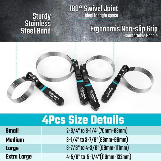 Alt view image 2 of 7 - 8-Piece Oil Filter Swivel Wrench Set, Wrenches Cover 2-3/4" to 5-1/4", 9" & 12" Adjustable Oil Filter Pliers, Universal 3-Jaw Removal Tool with 1/2" to 3/8" Adapter, Organized in Storage Case