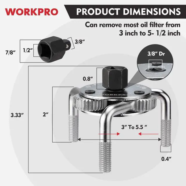 Alt view image 2 of 7 - Adjustable Oil Filter Wrench, Universal 3"5-1/2" (76140mm) Heavy Duty 3-Jaw Oil Filter Removal Tool, Professional Auto Repair Tool for Car, Truck, SUV, Tractor, and Motorcycle