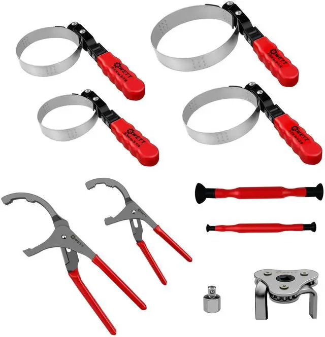 Main image of Swivel Oil Filter Wrench Set, 9-Piece Standard Oil Filter Removal Tool, with Adjustable Oil Filter Plier and Valve Lapper, Stainless Steel Remover Pliers (2-3/4" to 5-1/4")