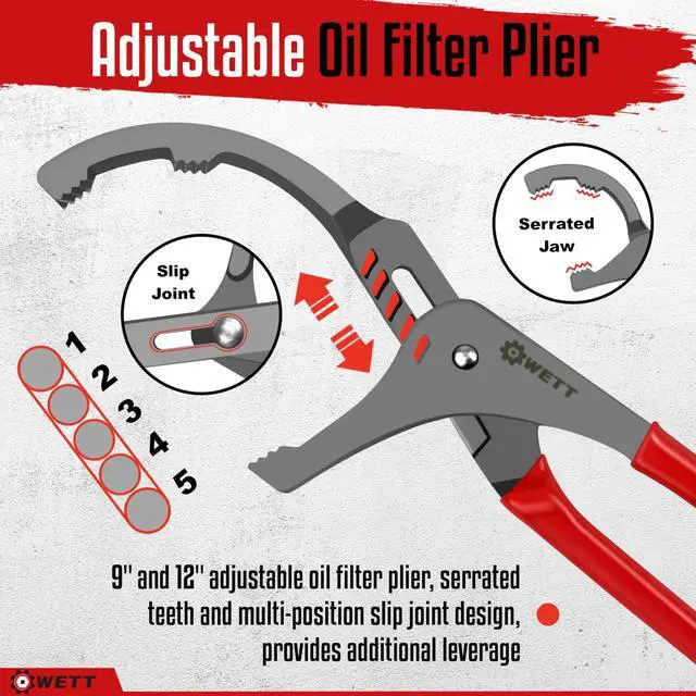 Alt view image 4 of 5 - Swivel Oil Filter Wrench Set, 9-Piece Standard Oil Filter Removal Tool, with Adjustable Oil Filter Plier and Valve Lapper, Stainless Steel Remover Pliers (2-3/4" to 5-1/4")