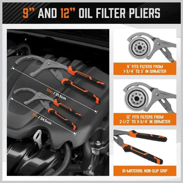 Alt view image 5 of 7 - 11-Piece Oil Filter Wrench Set with Storage Case - Swivel Wrenches Fit 2-3/4" to 5-1/4", Adjustable Filter Pliers (9" & 12"), Valve Lapper Set, 3-Jaw Socket, Ratchet Handle for Garage, Roadside Repair