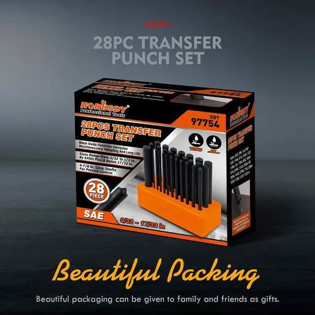 Alt view image 2 of 6 - 28-Piece Transfer Punch Set, 3/32" - 1/2", Heat Treated Alloy Steel Forging