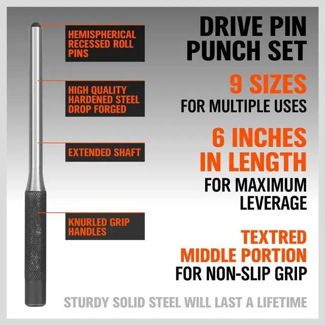 Alt view image 5 of 5 - 9 Pieces Roll Pin Punch Set, Removing Repair Tool with Holder for Automotive, Watch Repair, Jewelry and Craft (Pack of 2)