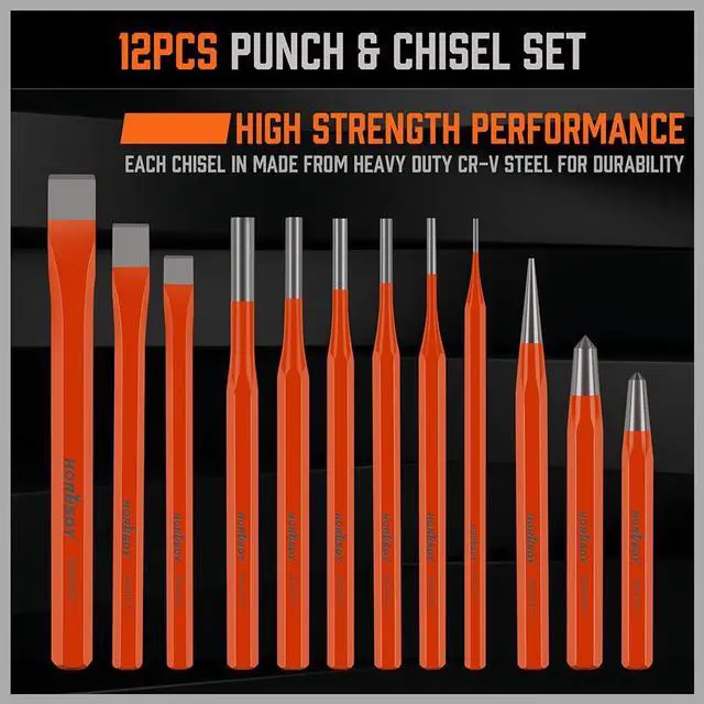 Alt view image 2 of 6 - 12-Piece Punch and Chisel Set, Including Cold Chisels, Pin Punch, Center Punch