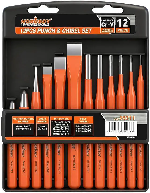 Main image of 12-Piece Punch and Chisel Set, Including Cold Chisels, Pin Punch, Center Punch
