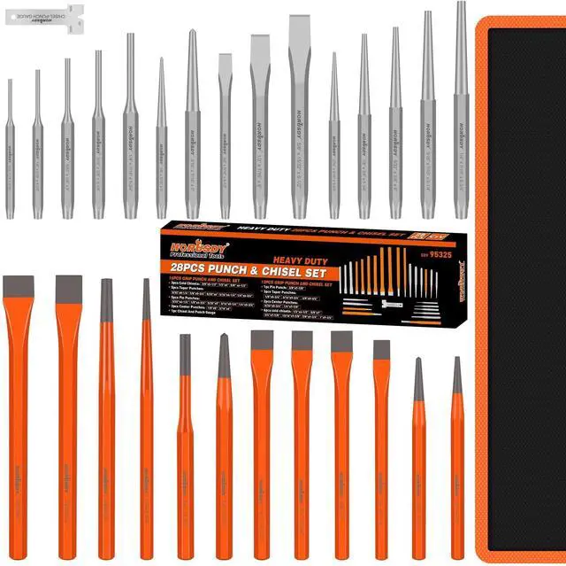 Main image of 28-Piece Heavy Duty Punch and Chisel Set, Including Taper, Cold Chisels, Pin, Center Punch
