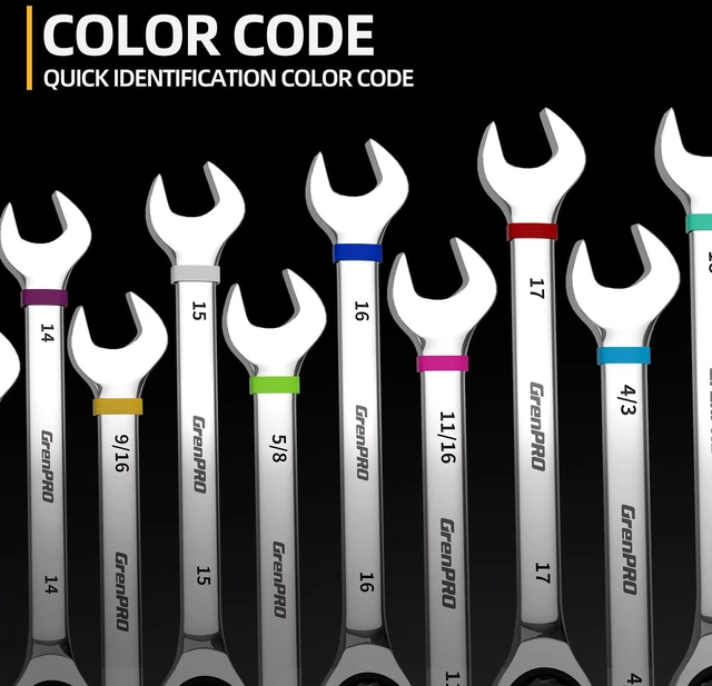 Alt view image 2 of 7 - 23PC Ratcheting Combination Wrench Set SAE Metric Mechanic Tools 1/4"-3/4"&6-18MM with Bolt Gauge, CR-V Steel 72-Tooth 5-Degree Swing 12Pt, Color Rings, Roll Pouch for Auto & Home Repair