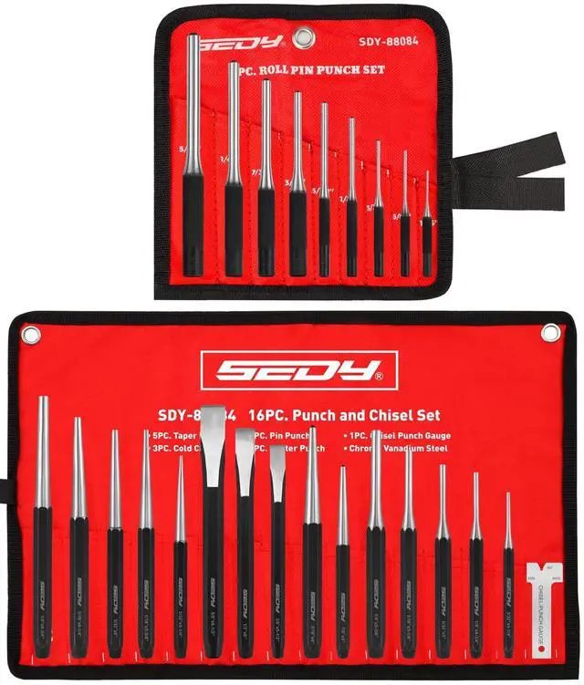 Main image of 25-Piece Punch and Chisel Set with Roll Pin Punches, Includes Taper, Pin, Center Punches & Cold Chisels for Metalworking, Automotive, and Craft Use