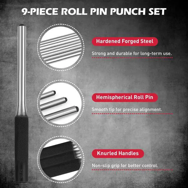 Alt view image 5 of 6 - 25-Piece Punch and Chisel Set with Roll Pin Punches, Includes Taper, Pin, Center Punches & Cold Chisels for Metalworking, Automotive, and Craft Use