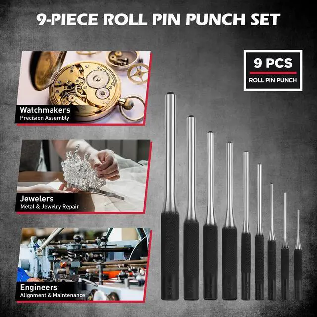 Alt view image 6 of 6 - 25-Piece Punch and Chisel Set with Roll Pin Punches, Includes Taper, Pin, Center Punches & Cold Chisels for Metalworking, Automotive, and Craft Use