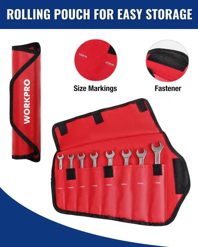 Alt view image 6 of 7 - 8-piece Flex-Head Ratcheting Combination Wrench Set, SAE 5/16-3/4 in, 72-Teeth, CR-V Constructed, Nickel Plating with Organizer Bag