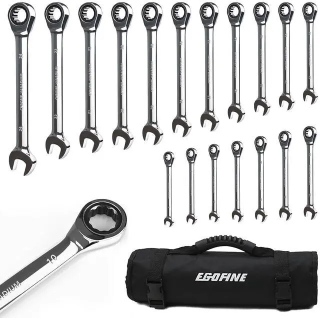 Main image of Ratcheting Wrench Set, 6 mm - 24 mm Metric Wrench Set 18pc, 72 Teeth Combination Wrenches Set, Chrome Vanadium Steel with a Roll Up Storage Bag