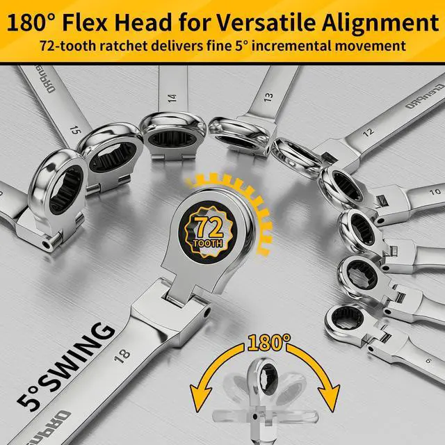 Alt view image 2 of 4 - 23PCS Flex-Head Ratcheting Wrench Set, Combination Ratchet Wrenches Set Metric and Standard & SAE with Organizer Box, 6-18mm & 1/4" to 3/4" with Color Ring, CRV Socket Mechanic Tools Sets