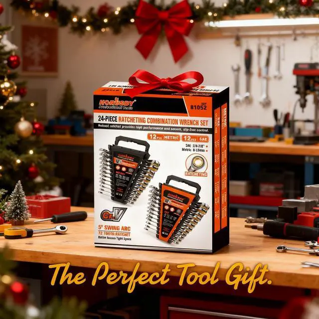 Alt view image 2 of 7 - 24-Piece Ratcheting Wrench Set | Metric and SAE | Ratchet Combination Wrenches Set with Organizer | 72-Teeth | Chrome Vanadium Steel | 8-19 mm & 1/4 to 7/8